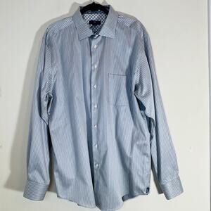 Egara Men’s Flip Cuff Button Down Shirt Sz 2XLT Blue Stripe Paisley Corpcore